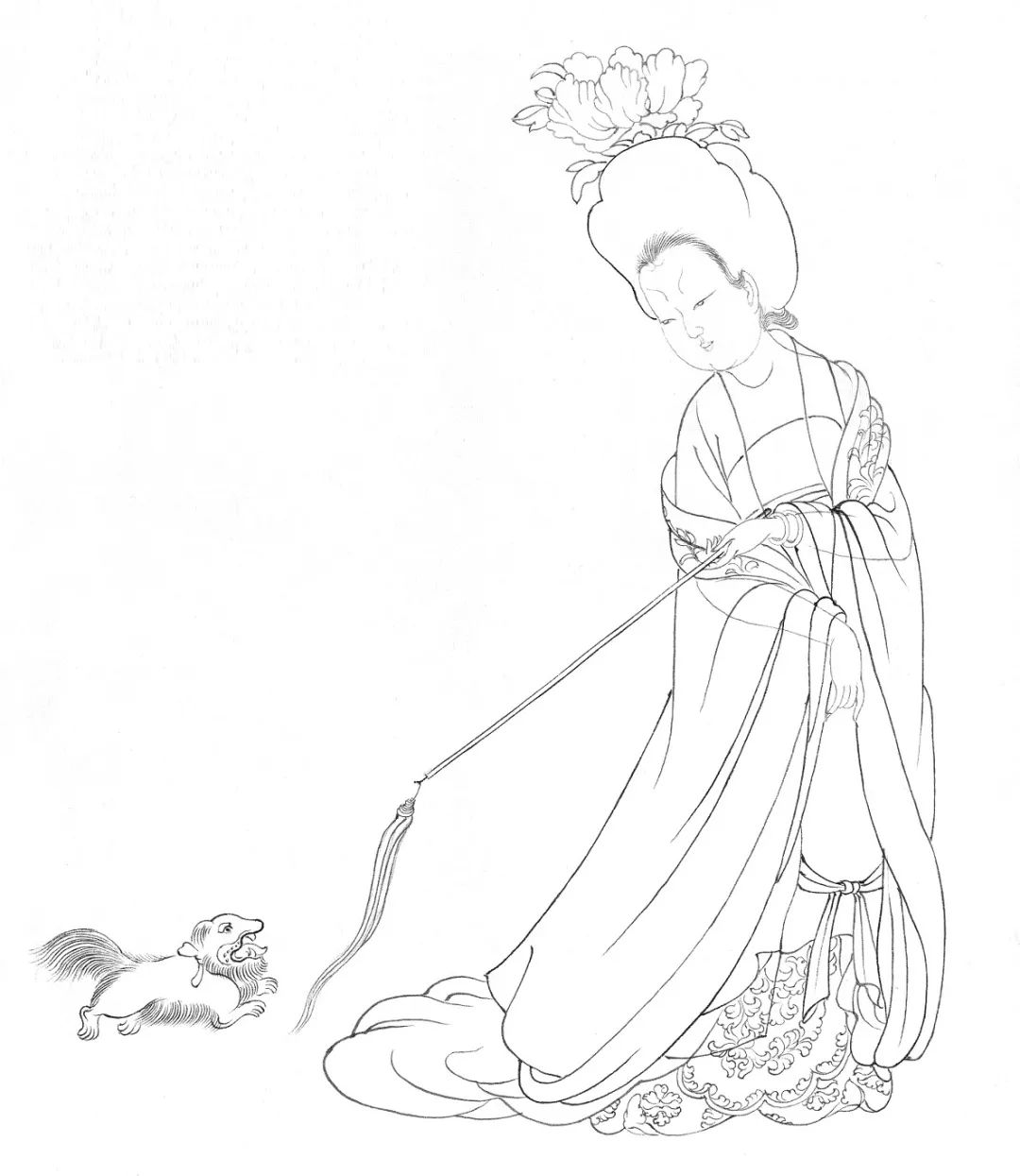 第一步:勾线郭慕熙摹绘《簪花仕女图》描绘了春夏之交时,宫廷贵族妇女