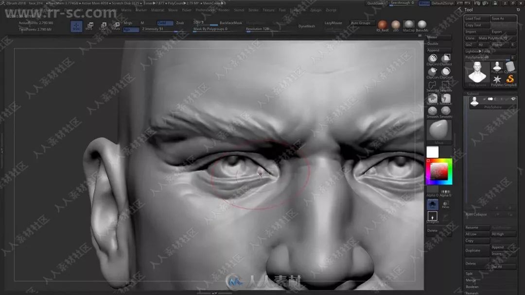 教程zbrush逼真男性面部头部实例雕刻制作视频教程