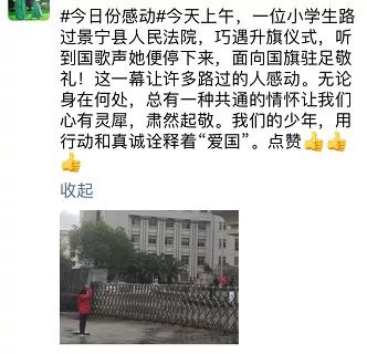 图片中这位面对国旗敬礼的小女孩名叫 夏子然,今年9岁,是景宁县第一