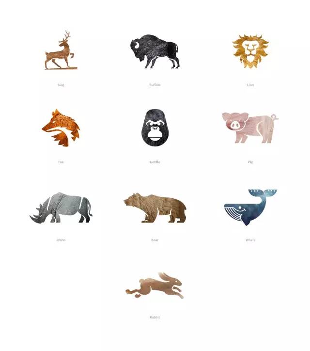 设计师将10只动物模分别拟出一款 logo ,动物都以剪影方式呈现,风格