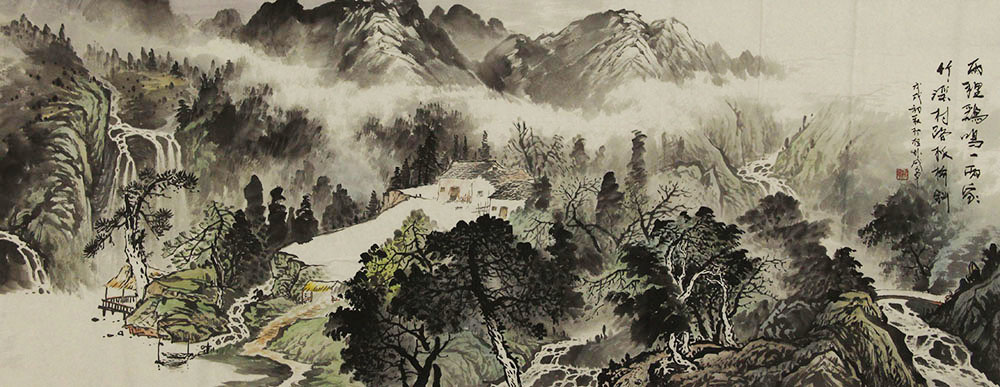 李成章山水画作品赏析:素淡墨色,笔法凝练,题字优美