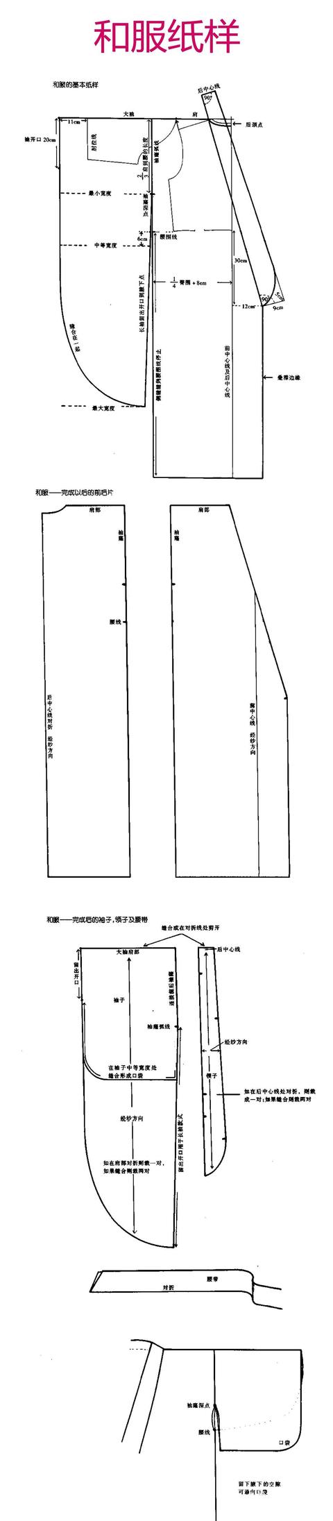 图纸集 | 日本短袍,和服,浴衣的纸样及缝制