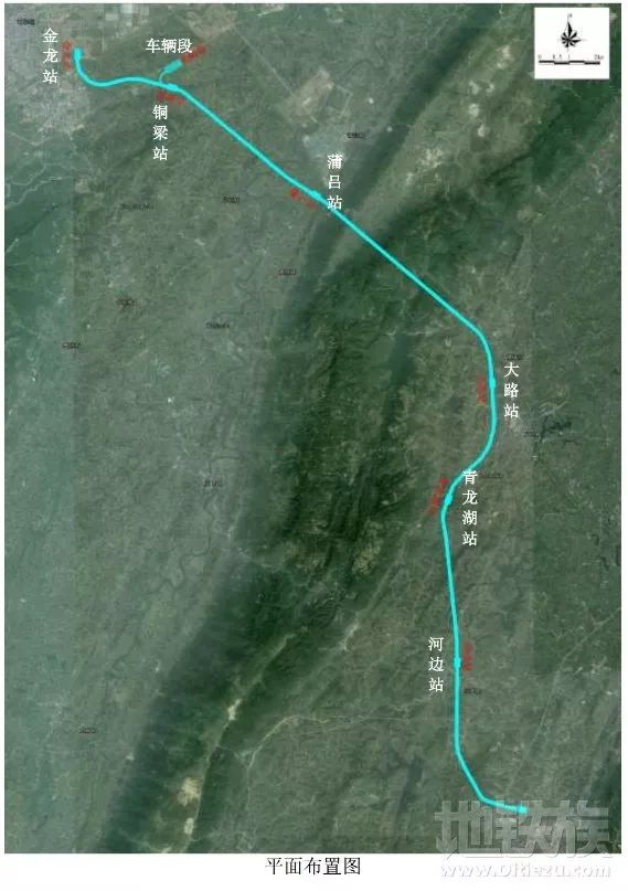 241km,全线新建河边,青龙湖,大路,蒲吕,铜梁,金龙等6座车站.