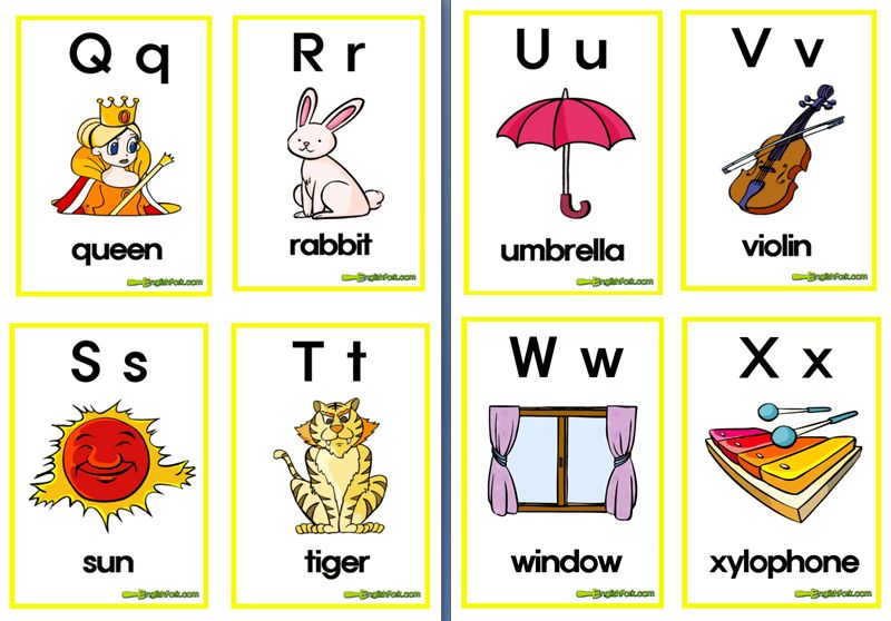 一年级英语26个字母卡图片,带有简单的单词记忆!