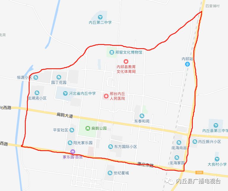 滨江路,邢州大道,东华路,祥和大街(含上述四条道路)的围合区域 内丘县