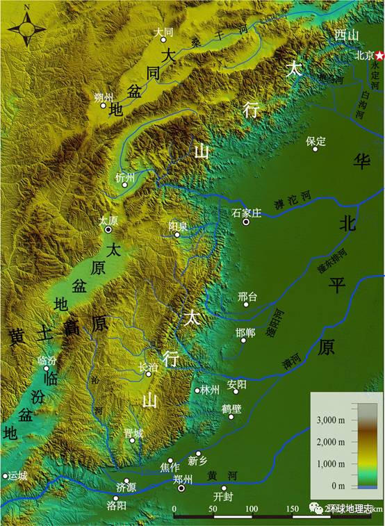 王母山,女娲山等 展布于华北平原 与黄土高原之间 呈东北至西南走向