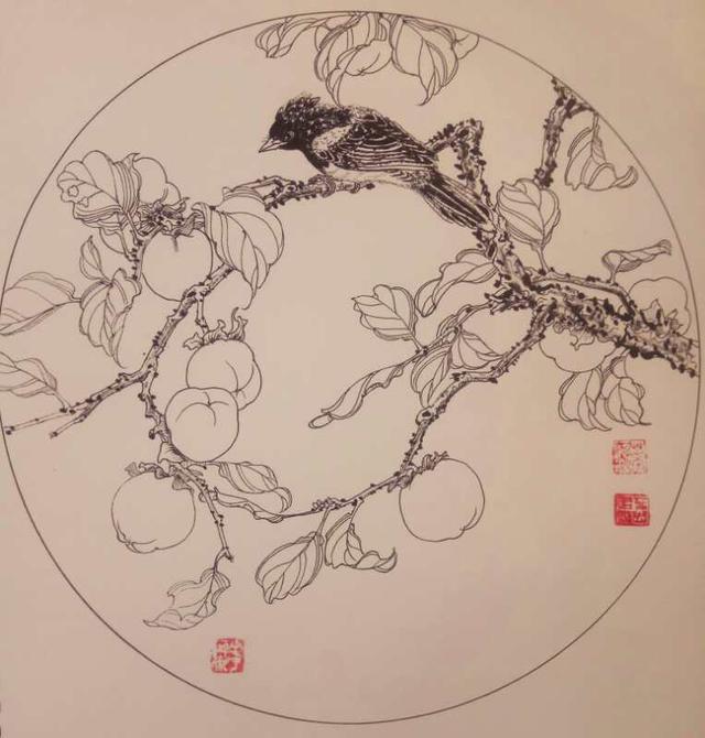 八百七十七——事事如意(中性笔白描花鸟习作)19,叶志军的钢笔画八百