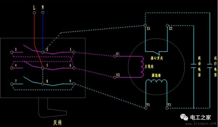 倒顺开关的实物接线图及讲解_电机