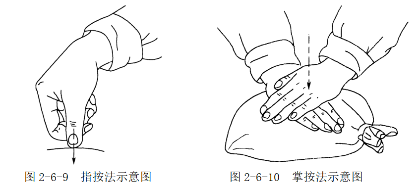 指按法 拇指伸直,用拇指指端或螺纹面按压体表经络穴位上,其余四指张