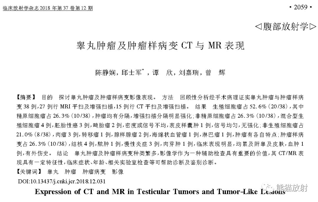 睾丸肿瘤及肿瘤样病变丨ct及mri表现