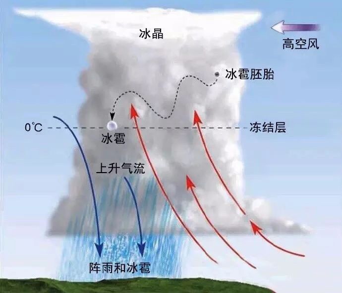 冰雹形成示意图 图片来源:网络 冰雹的监测与预报 在短期预报方面