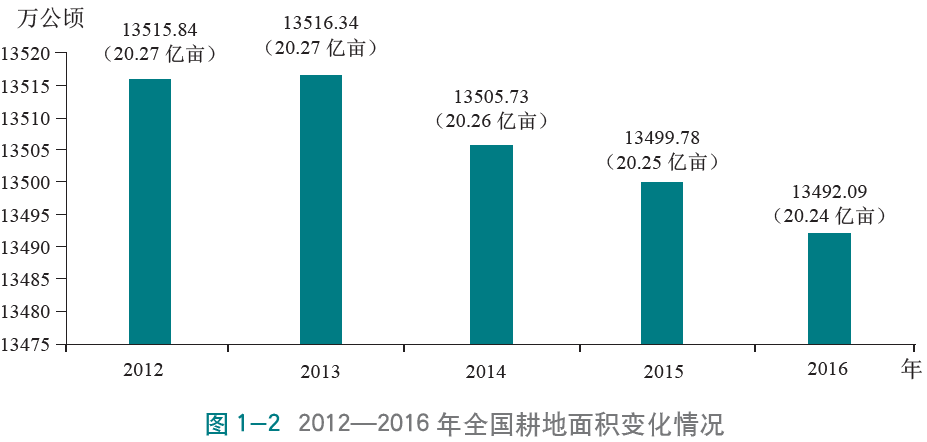 图表来源《2017中国土地矿产海洋资源统计公报 耕地面积快速减少