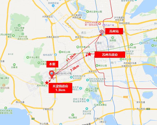 地块位于吴中区木渎镇,距离苏州站11.2km,距离苏州市政府7.