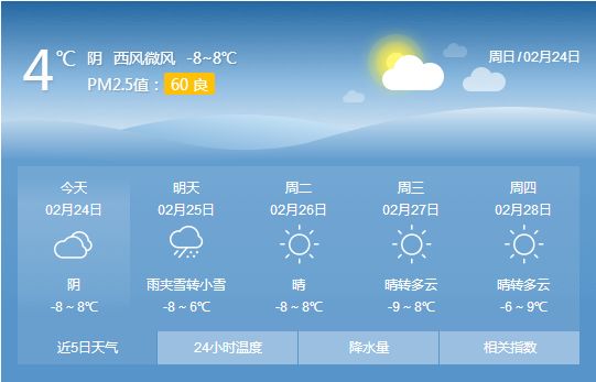 未来4天,包头 天气预报