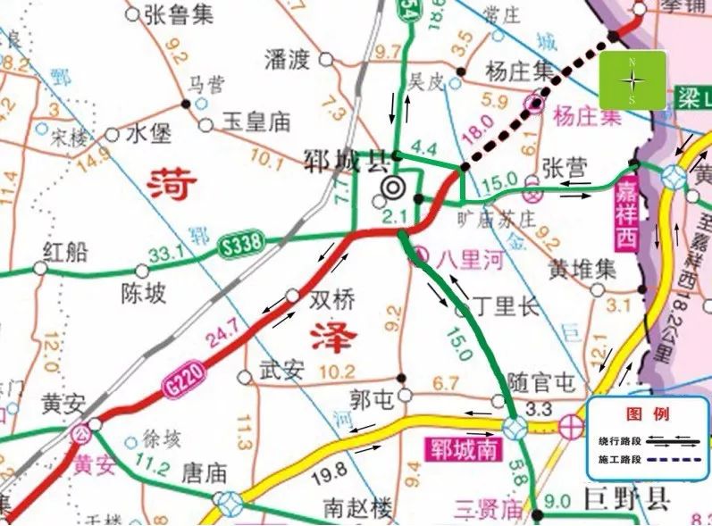 g220东深线郓城梁山界至郓城段改建工程绕行路线图