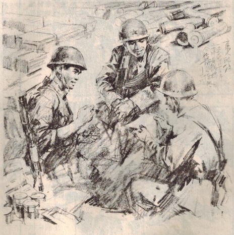 画家雷德祖第一批奔赴前线,冒着敌人的炮火,留下了一批珍贵的速写作品