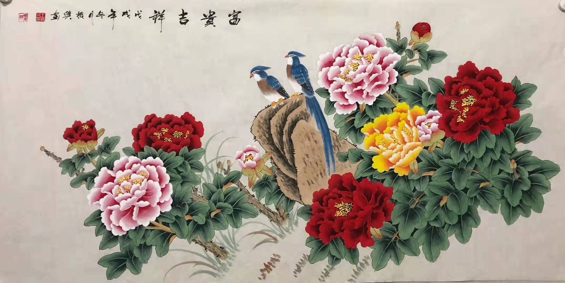 大师手工画牡丹花寓意牡丹花开,富贵即来!