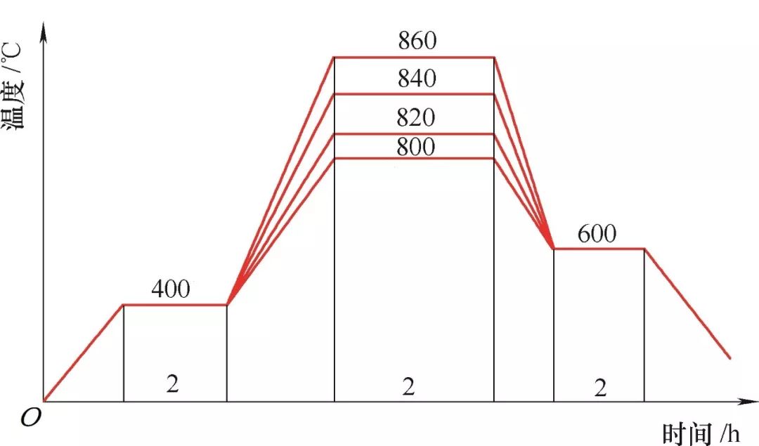 真空退火过程中退火温度分别采取800℃,820℃,840℃,860℃,工艺曲线