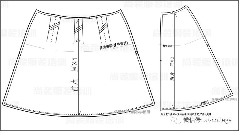 尚装| 平面制版 | 内工字褶裙的制版_款式