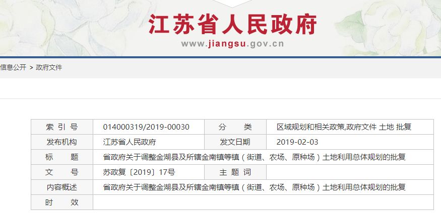 金南镇等镇(街道,农场,原种场 土地利用总体规划的批复(苏政复