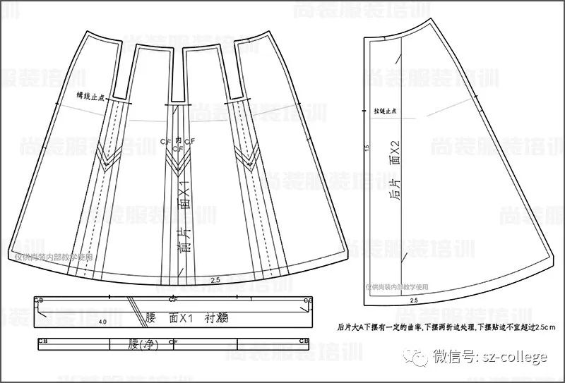 尚装平面制版内工字褶裙的制版