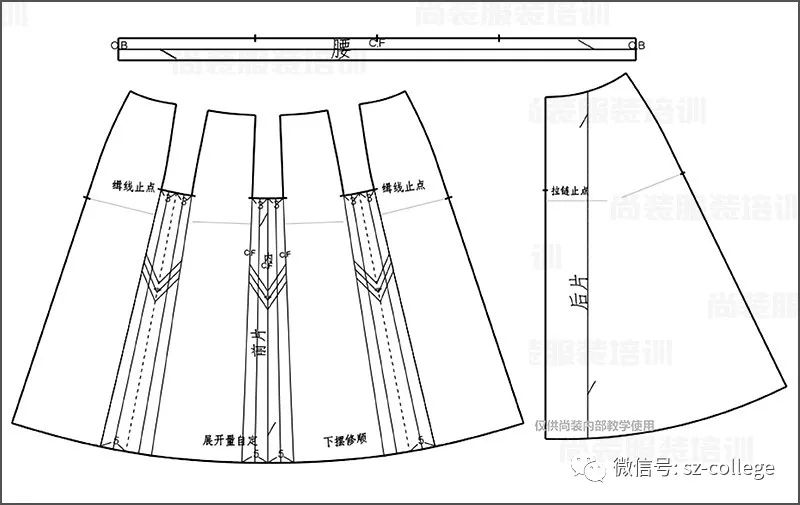 尚装平面制版内工字褶裙的制版