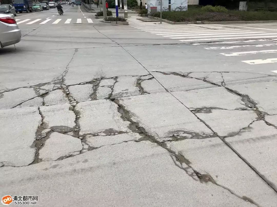 浦北这段路去年才大修,现路面已多处龟裂,还有大"坑"