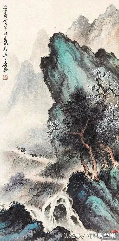 黄幻吾山水画作品,水墨,彩色熔铸一炉,功夫独到,刻划真切动人