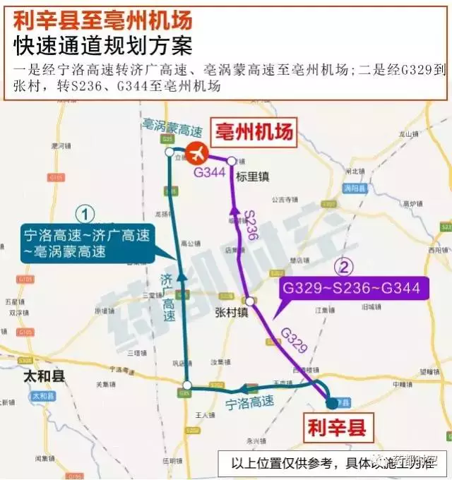 3 蒙城县至亳州机场快速通道规划方案 一是经亳涡蒙高速到机场; 4 一