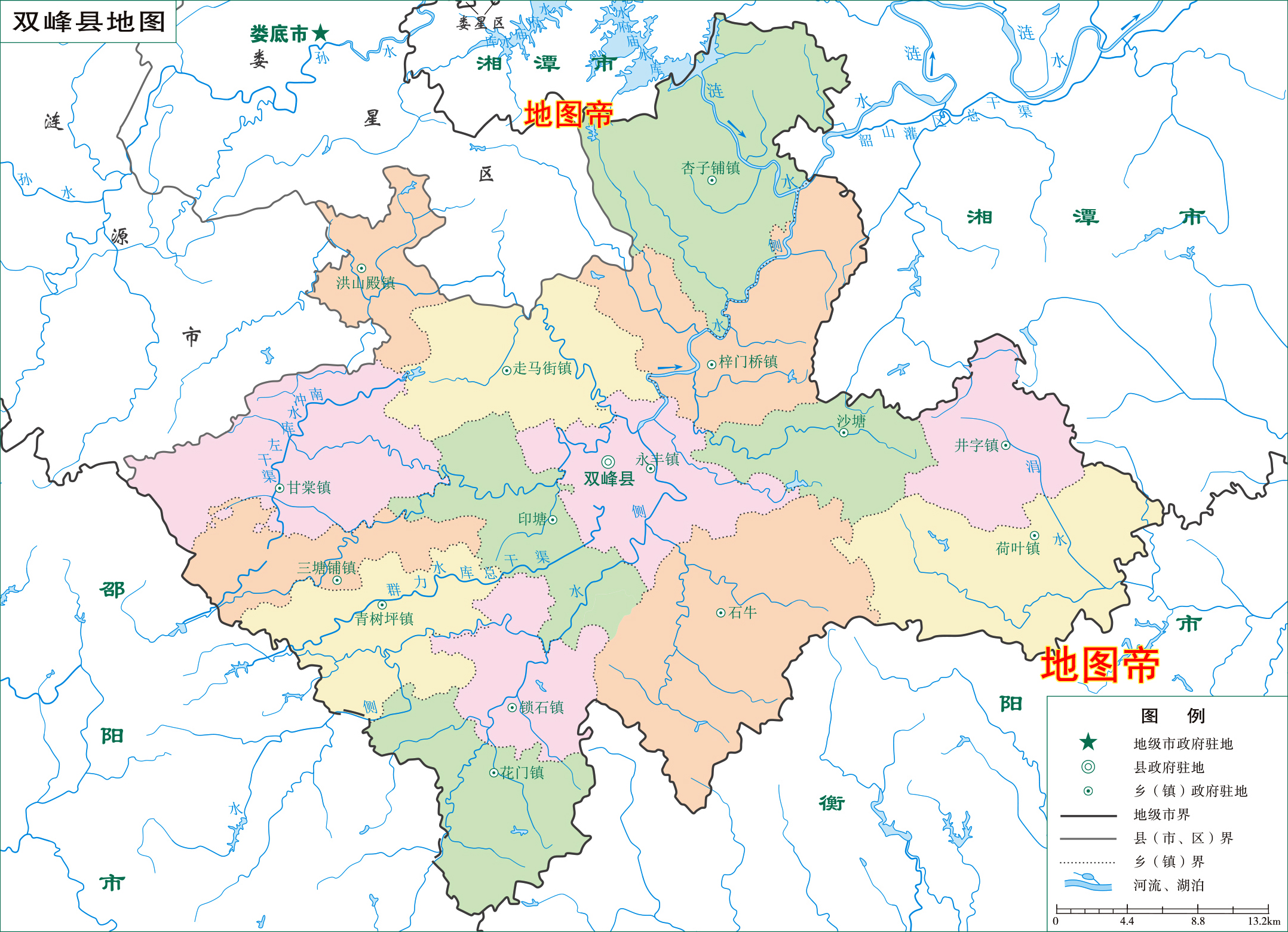 湖南地理几何中心娄底市,1区2市2县高清地图