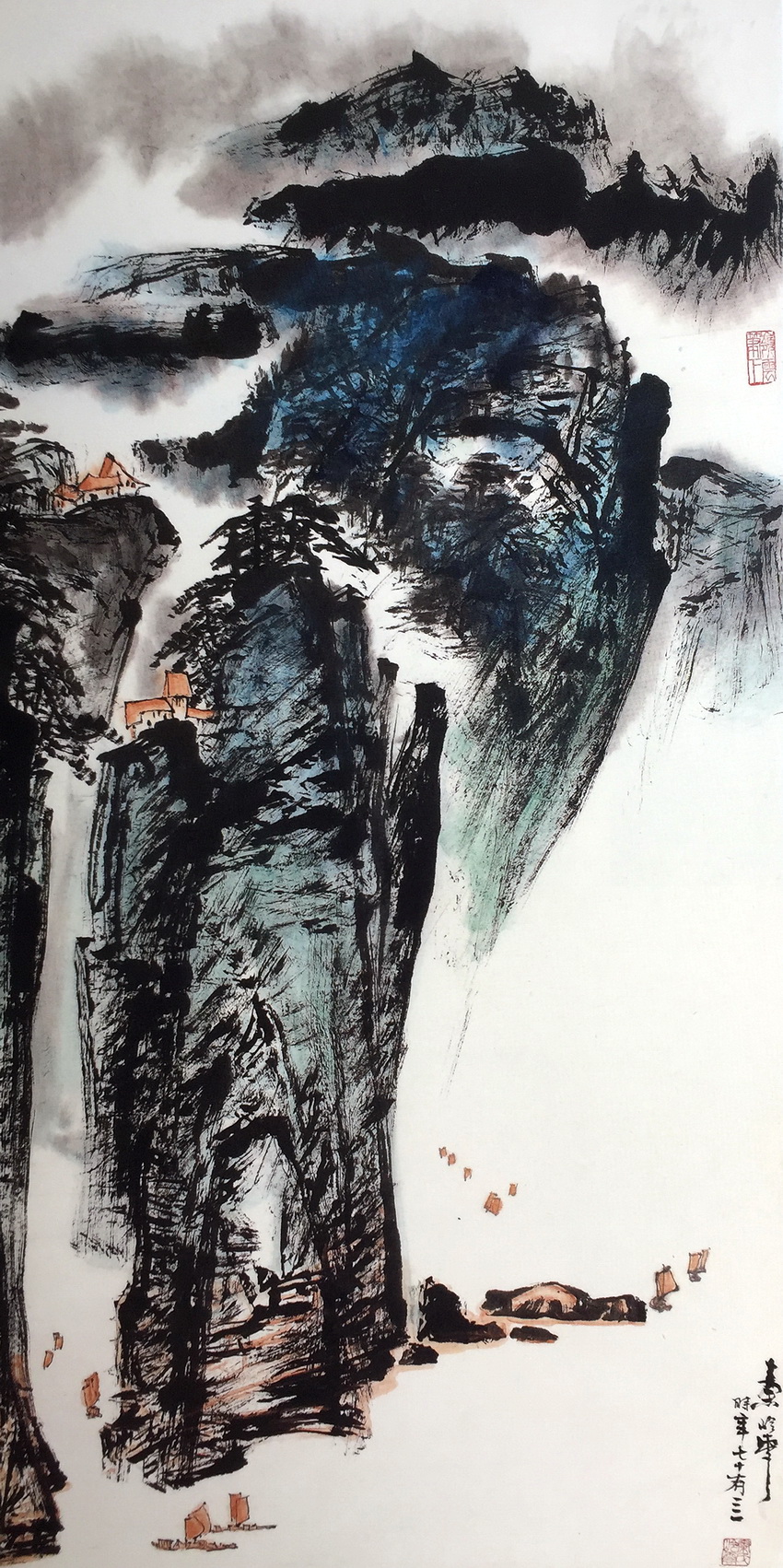 山上山下 李伟国画山水作品:山里人家 许信容国画山水作品 秦岭云国画