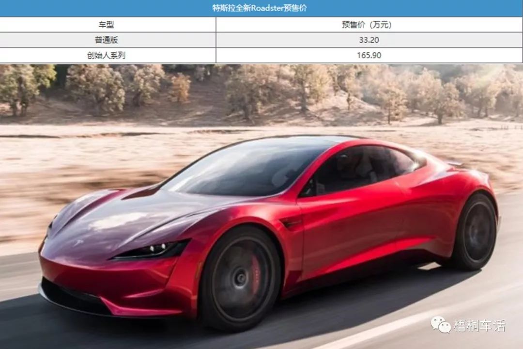 9.特斯拉全新roadster预售33.20万元起
