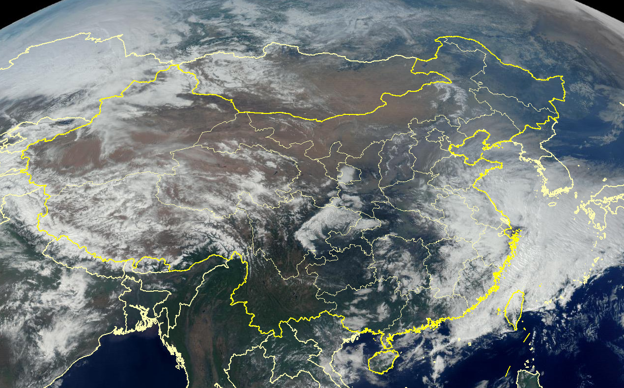 3月3日的风云4号卫星云图,可见湖南湖北贵州广东广西出现晴空区