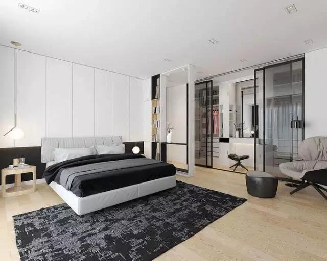 卧室可以隔出一段长方形空间,利用推拉门的设计,打造一哥衣帽间的设计
