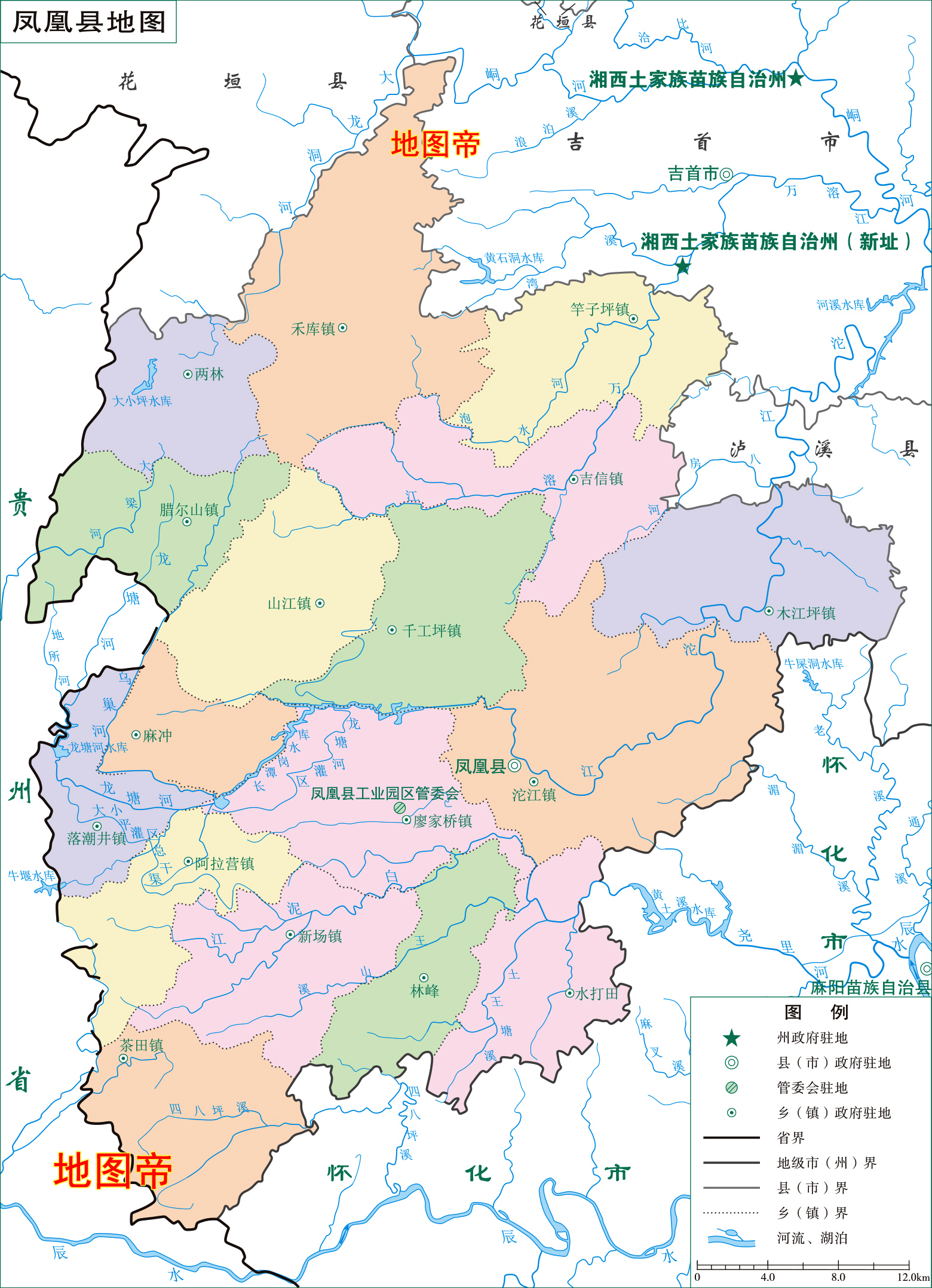 湖南湘西土家族苗族自治州,7县1市高清地图
