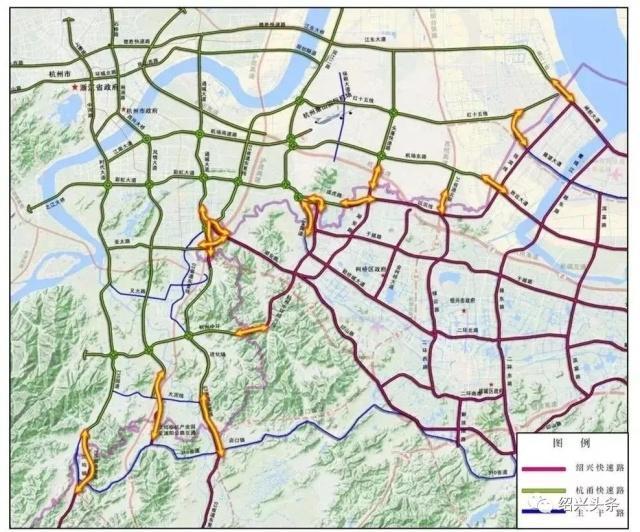 杭绍之间的快速路或主干路为:闸前大道接江东大道,展望大道接红十五线