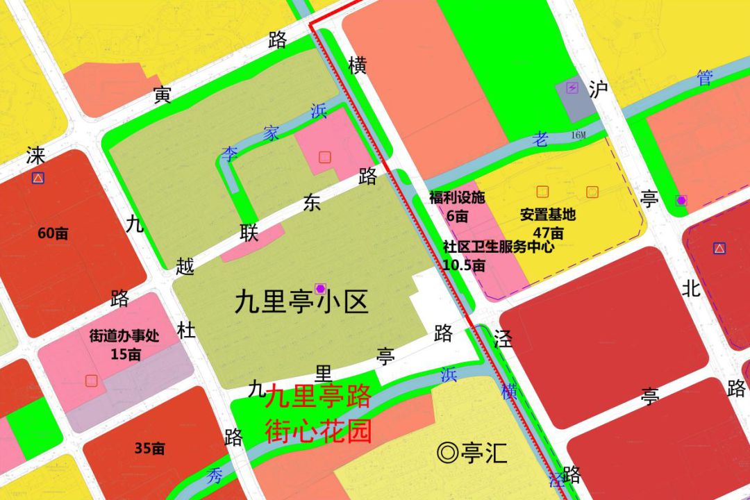 九里亭路街心花园东临横泾,南依秀浜,西至九杜路,北近九锿亭小