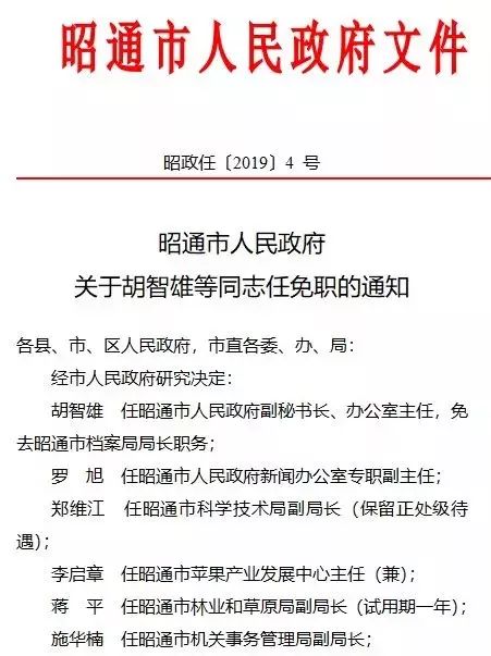 昭通市人民政府发布最新人事任免通知,涉及17名干部!