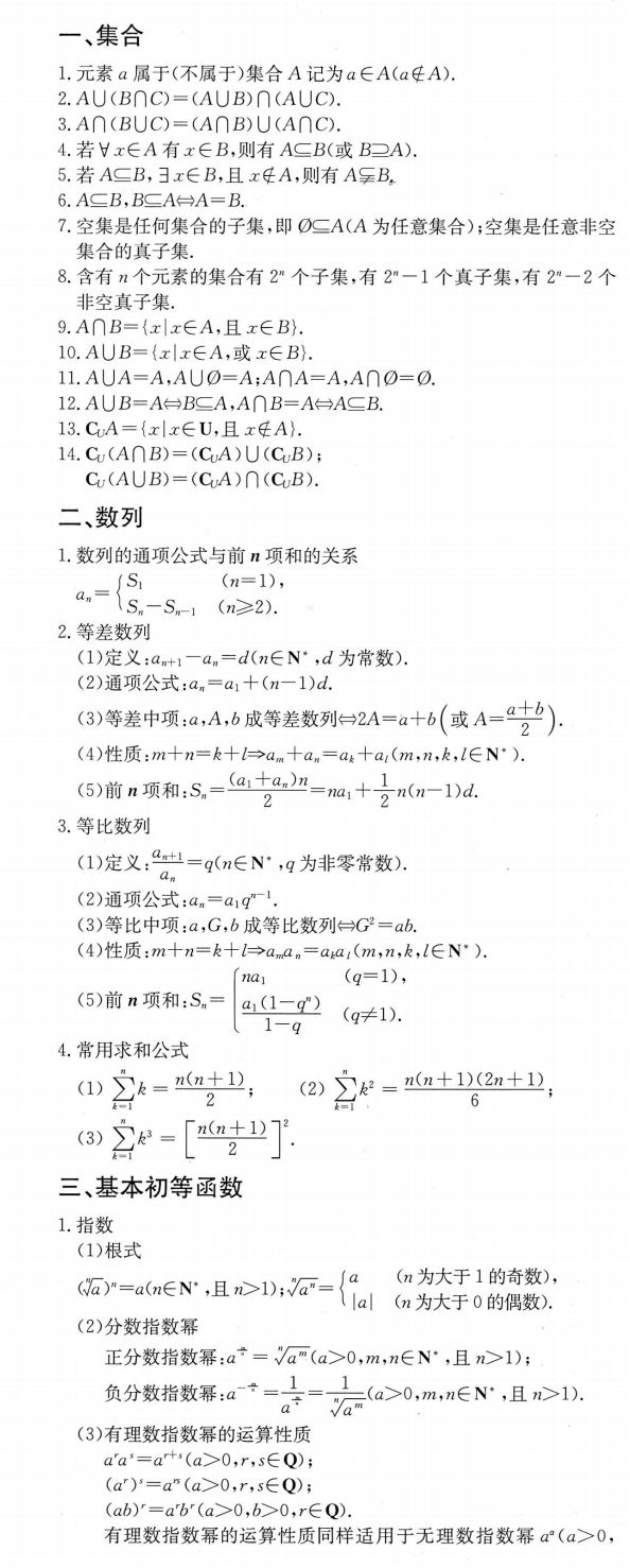 推荐 衡水中学高考数学必背公式整理 19 3 10 考必背