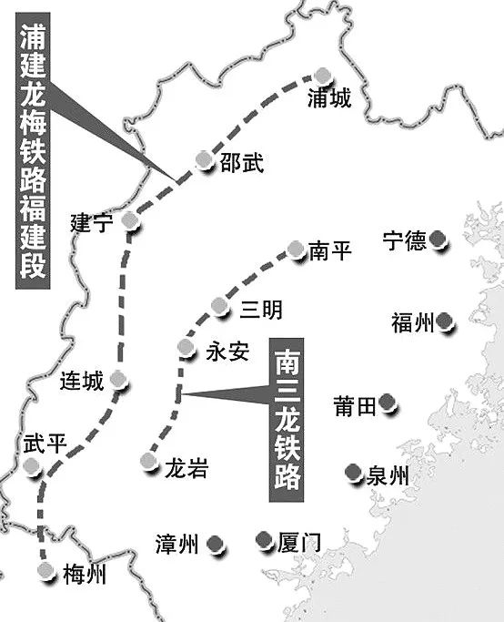 清流,连城后引入赣龙铁路 冠豸山站 出站后沿赣龙铁路经过双龙铁路