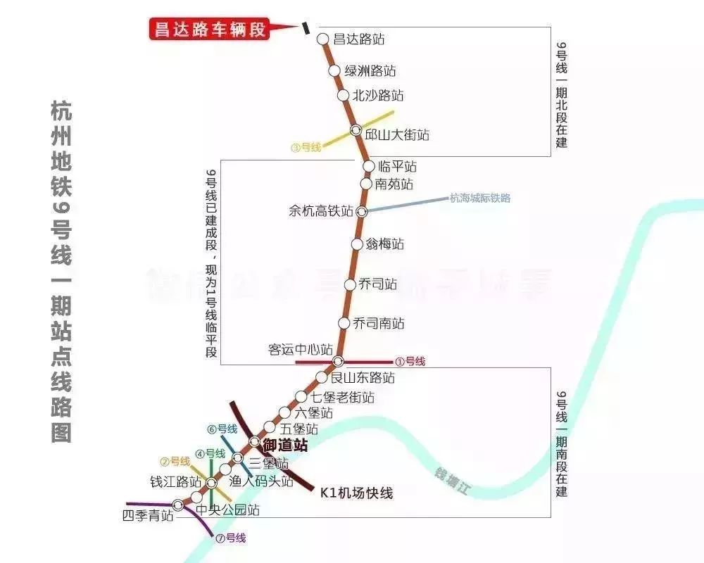 杭州地铁9号线线路及站点示意图