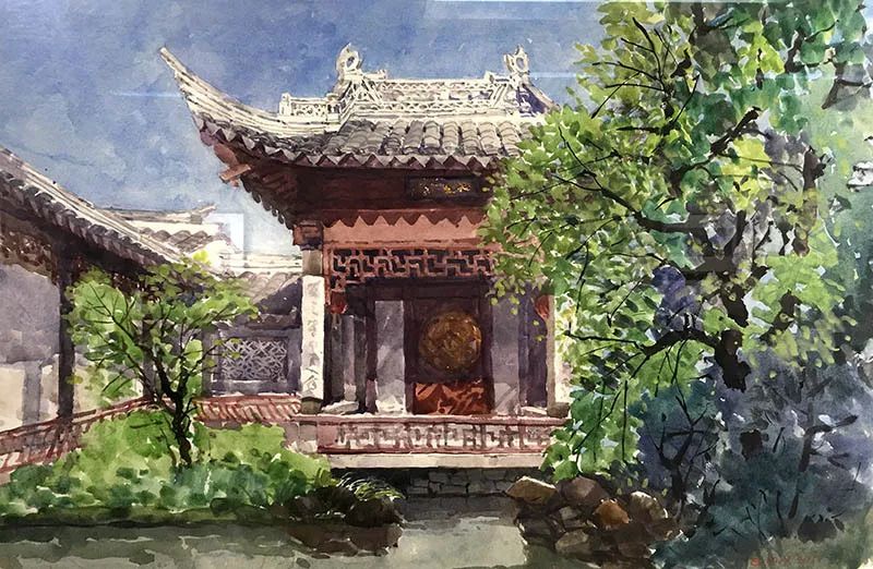 本次展出的作品中 多为江南地域的风情画 苏州园林 无锡风景 江南古镇