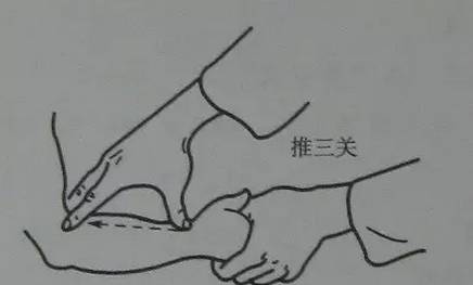 用拇指侧推或用食,中指指腹向上直推,名"清天河水",是退热重要手法