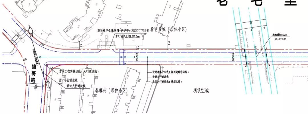 梅陇小邻通 道路工程 工程南起锦梅路,北至莘朱路,设计中心线与规划