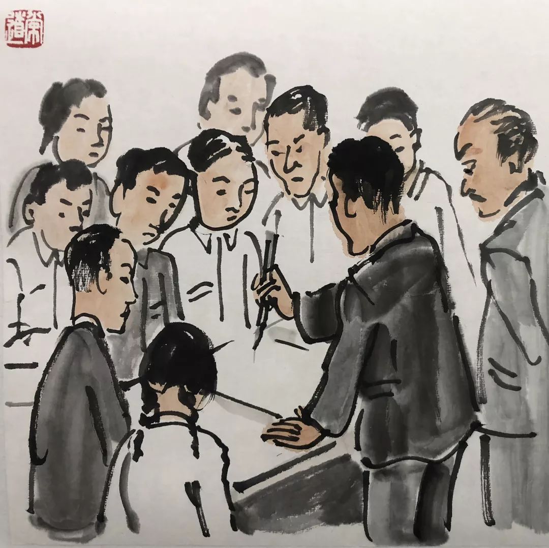 李可染带着附中第一届考入国画系的学生去看故宫展