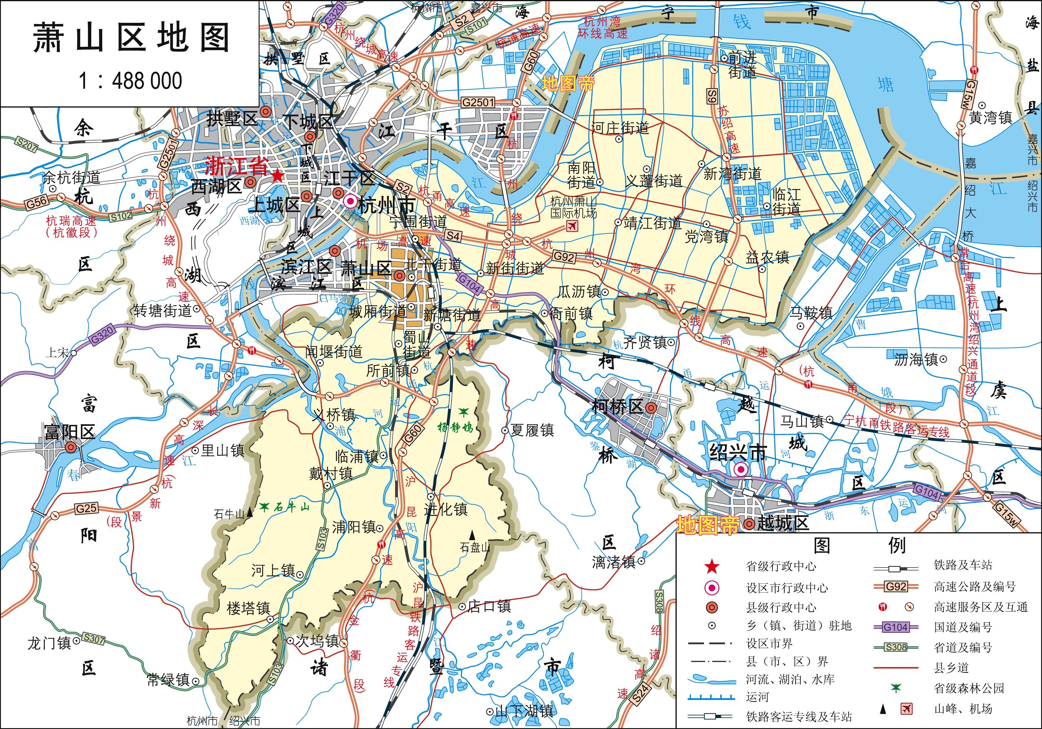 几张高清地图快速了解浙江杭州市的10个区