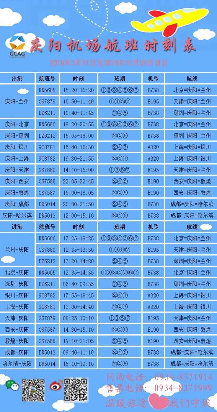 庆阳机场换季航班即将上线,提前收藏起来吧