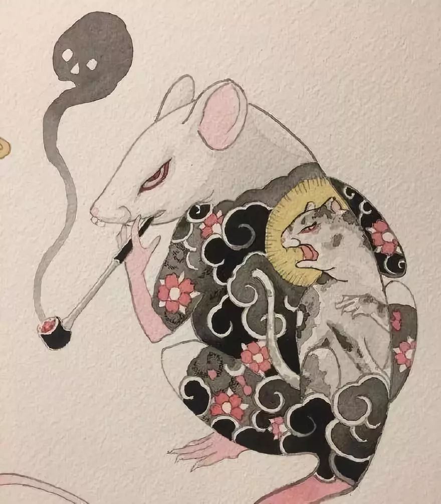 一组创意的纹身老鼠图案