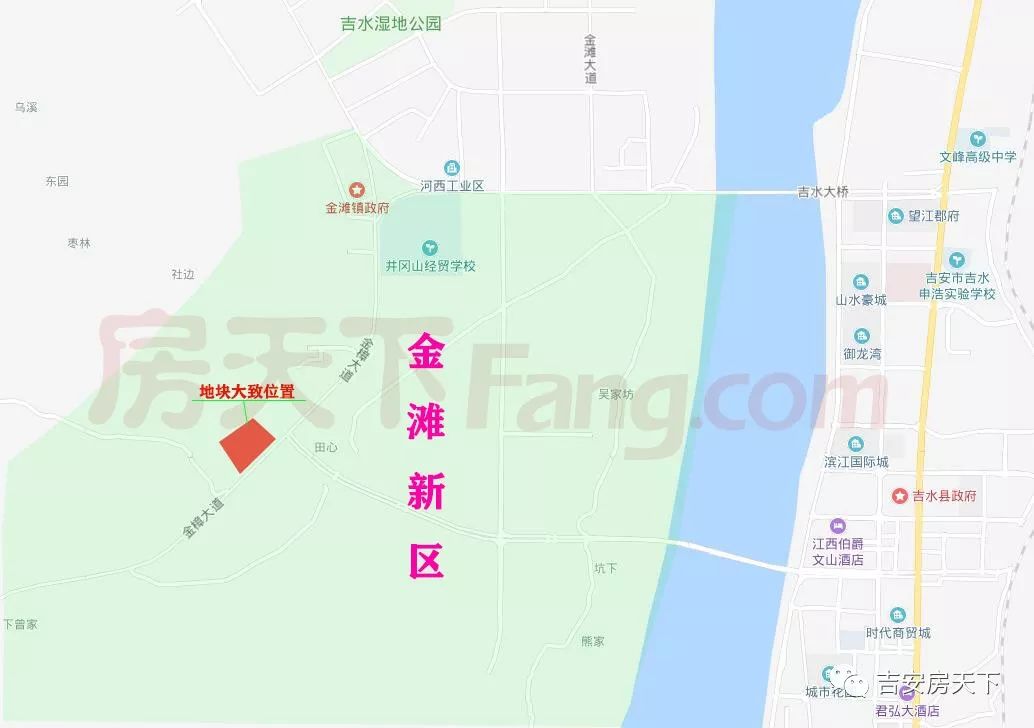 该地块位于吉水县金滩新区金樟大道北侧,青山西路两侧,出让年限商业40