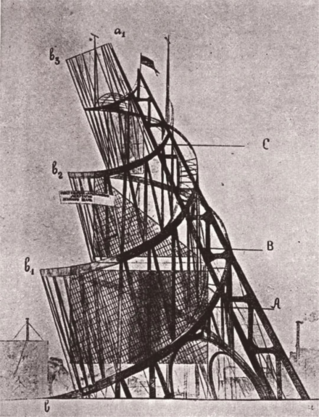 弗拉基米尔·塔特林68 第三国际的纪念塔草图 1919—1920年由上